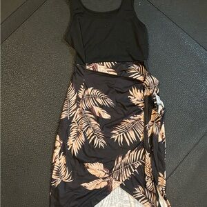 Black and Tan Leaf Print Dress